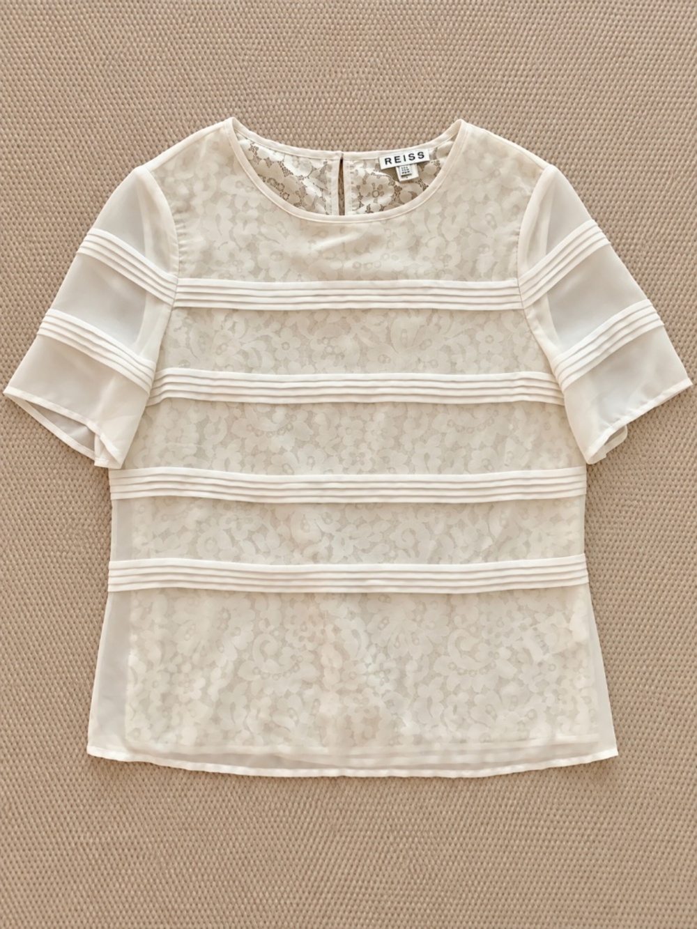 Reiss US 4 Ivory Floral Lace Pintuck Flutter Sleeve Blouse